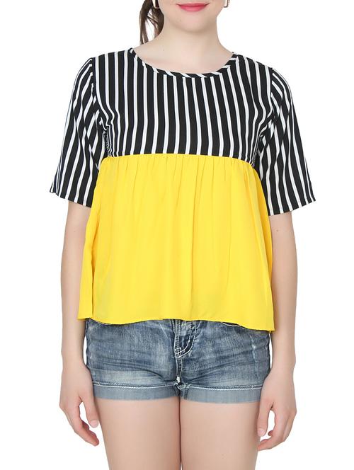 yellow striped crepe regular top - 14137087 - Very Small Image - 1