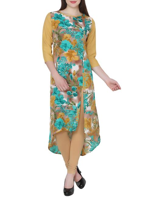 blue cotton high-low kurta - 14137138 - Very Small Image - 1