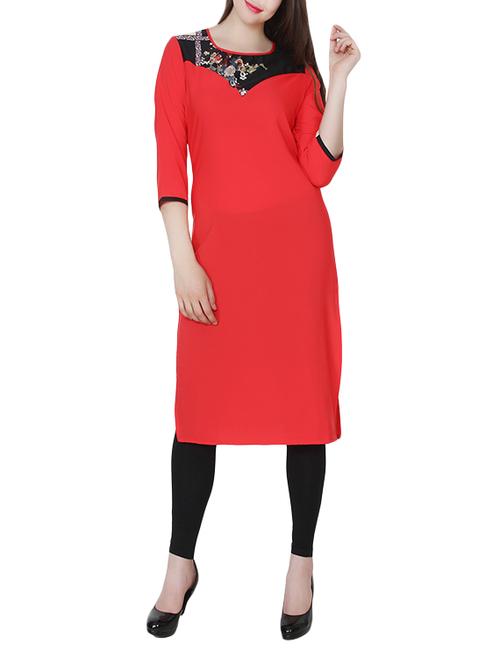 red crepe straight kurta - 14137141 - Very Small Image - 1