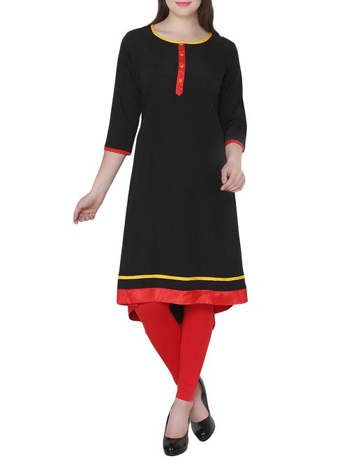 black crepe high-low kurta - 14137146 - Very Small Image - 1