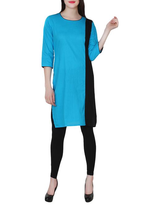 blue cotton straight kurta - 14137158 - Very Small Image - 1
