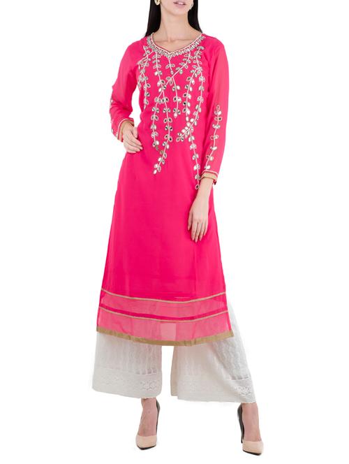 pink georgette straight kurta - 14137620 - Very Small Image - 1