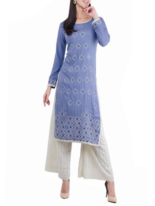 blue rayon straight kurta - 14137636 - Very Small Image - 1