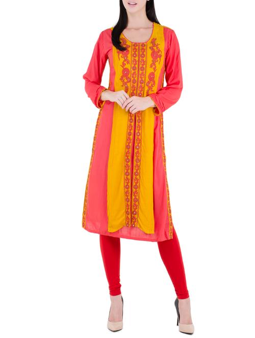 yellow rayon straight kurta - 14137640 - Very Small Image - 1
