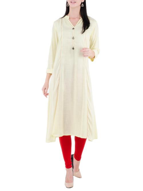 yellow rayon flared kurta - 14137652 - Very Small Image - 1