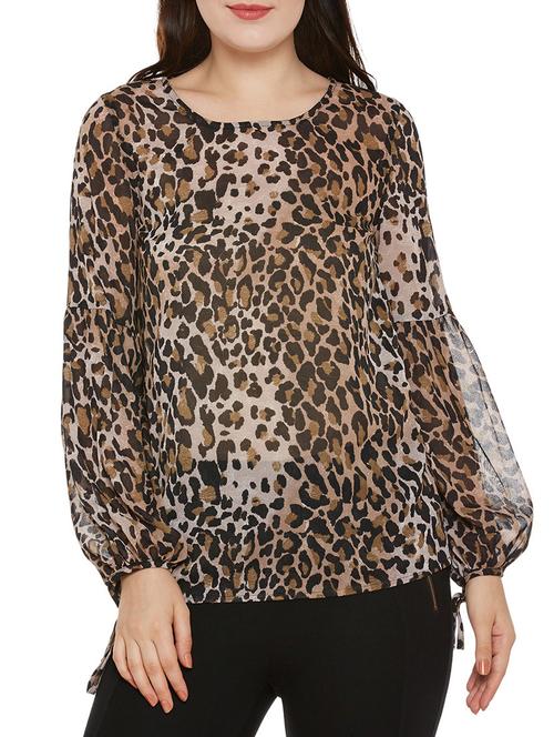 tie up sleeved animal print top - 14137759 - Very Small Image - 1