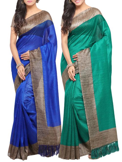multi colored silk combos saree with blouse - 14138036 - Very Small Image - 1