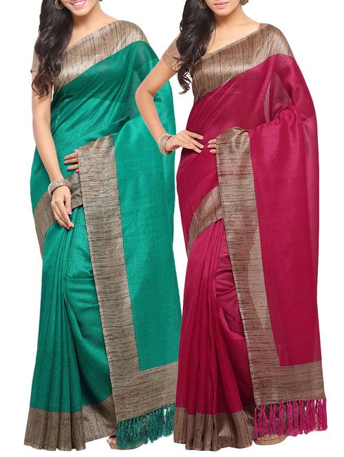multi colored silk combos saree with blouse - 14138039 - Very Small Image - 1