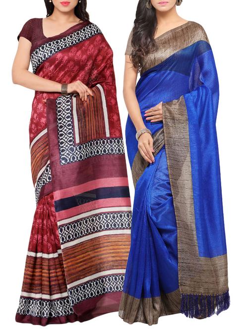 multi colored tussar silk combos saree with blouse - 14138044 - Very Small Image - 1