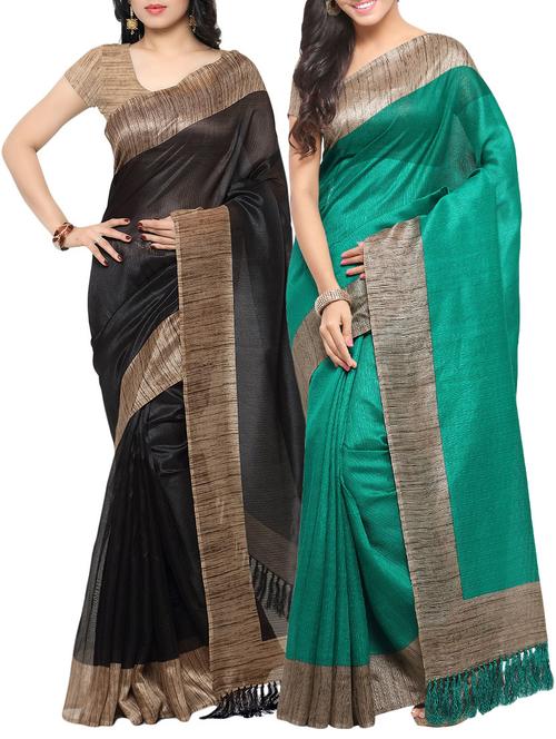 multi colored tussar silk combos saree with blouse - 14138079 - Very Small Image - 1