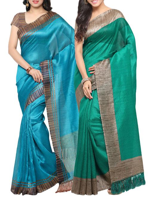 multi colored silk combos saree with blouse - 14138080 - Very Small Image - 1