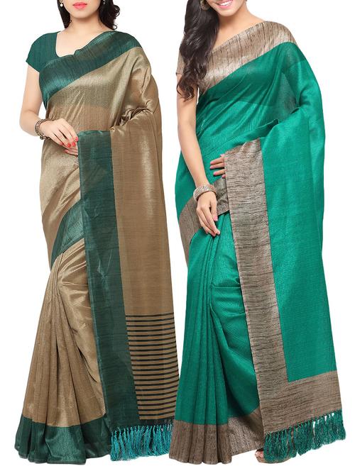 multi colored tussar silk combos saree with blouse - 14138087 - Very Small Image - 1