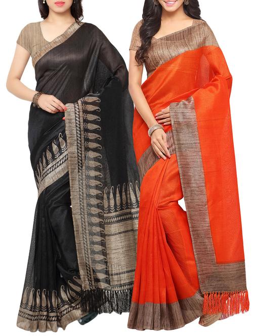 multi colored tussar silk combos saree with blouse - 14138113 - Very Small Image - 1