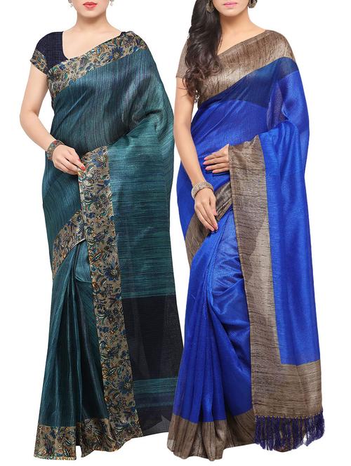 multi colored tussar silk combos saree with blouse - 14138133 - Very Small Image - 1