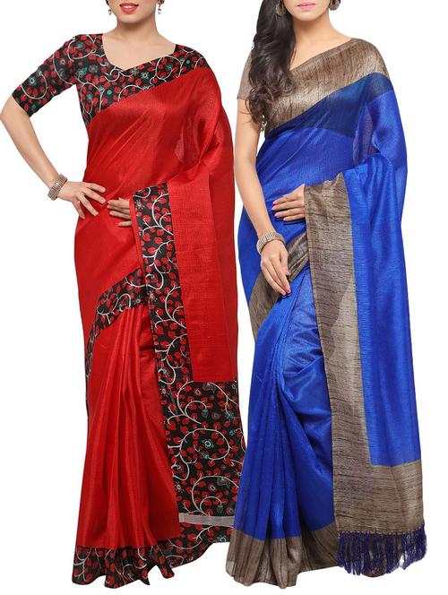 multi colored silk combos saree with blouse - 14138137 - Very Small Image - 1