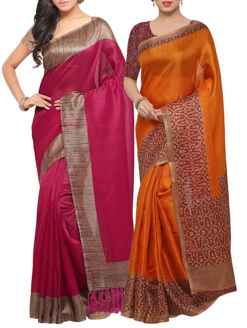 multi colored tussar silk combos saree with blouse - 14138161 - Very Small Image - 1