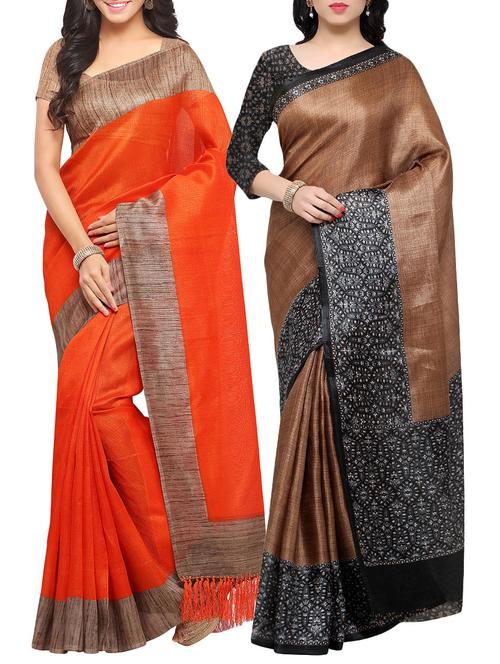 multi colored silk combos saree with blouse - 14138170 - Very Small Image - 1