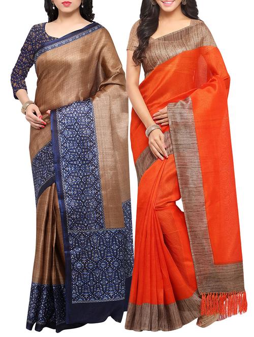 multi colored tussar silk combos saree with blouse - 14138171 - Very Small Image - 1