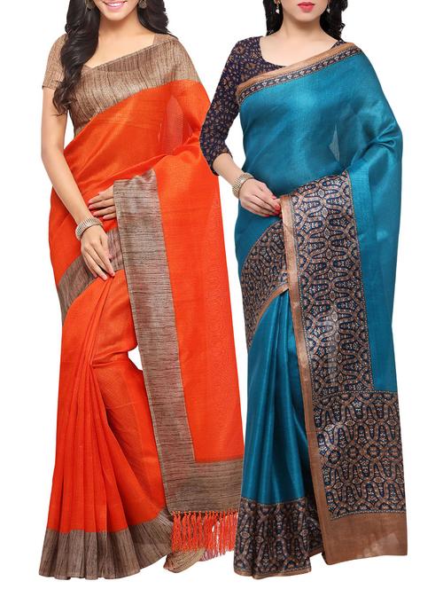 multi colored silk combos saree with blouse - 14138175 - Very Small Image - 1