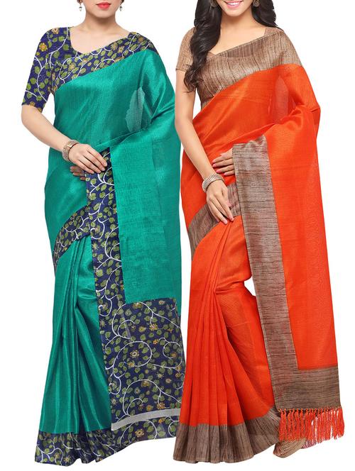 multi colored tussar silk combos saree with blouse - 14138183 - Very Small Image - 1