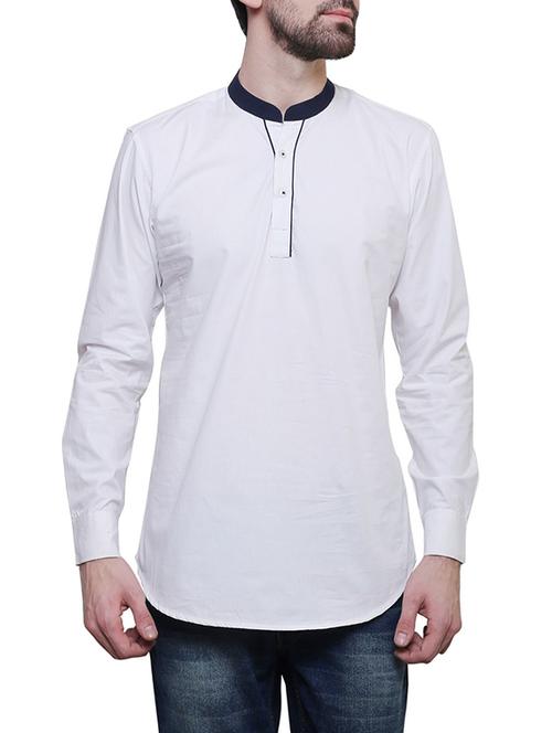 white cotton short kurta - 14138490 - Very Small Image - 1