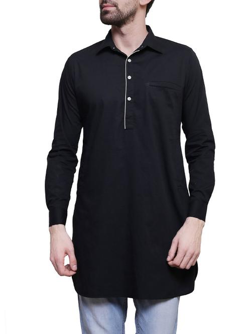 solid black cotton kurta - 14138493 - Very Small Image - 1
