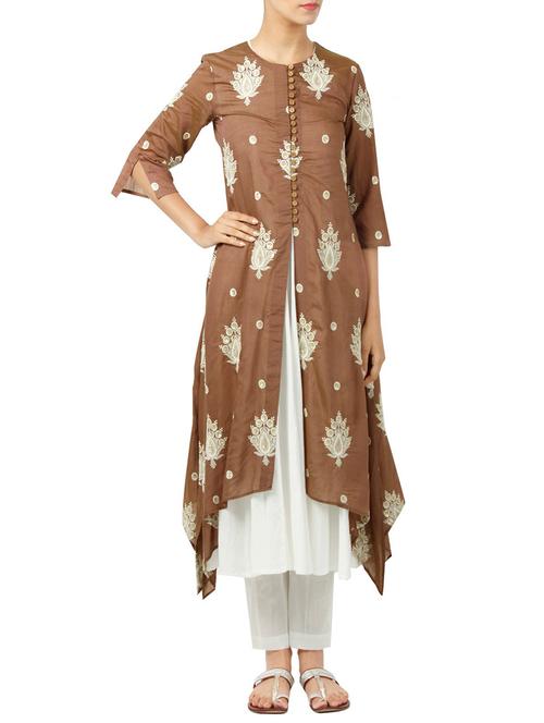 embroidered asymmetric kurta with pant set - 14138826 - Very Small Image - 1