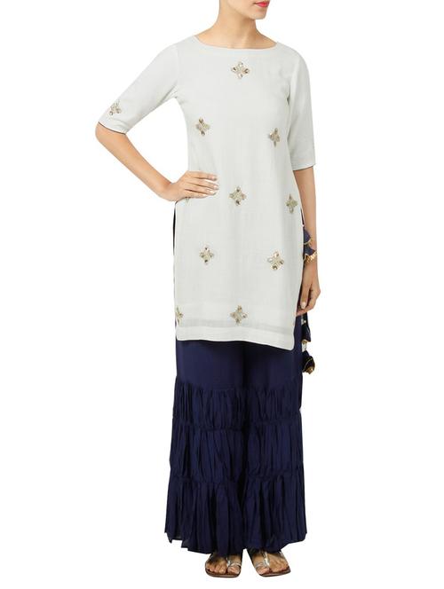 embellished kurta with tiered palazzo set - 14138828 - Very Small Image - 1
