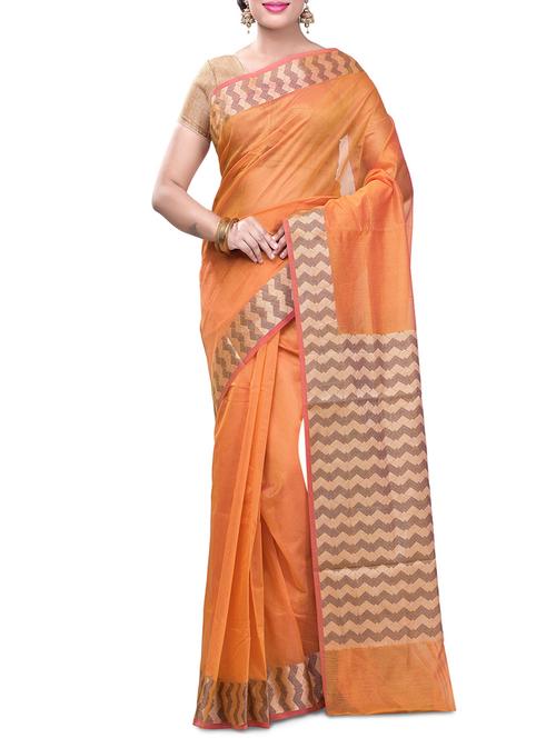 orange cotton blend woven saree - 14139160 - Very Small Image - 1