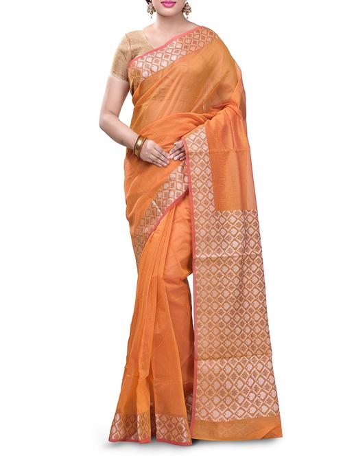 orange cotton blend woven saree - 14139165 - Very Small Image - 1