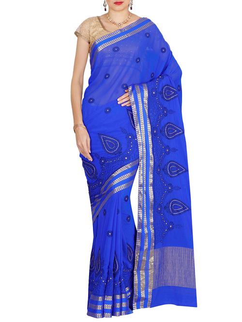 blue georgette embroidered saree - 14139472 - Very Small Image - 1