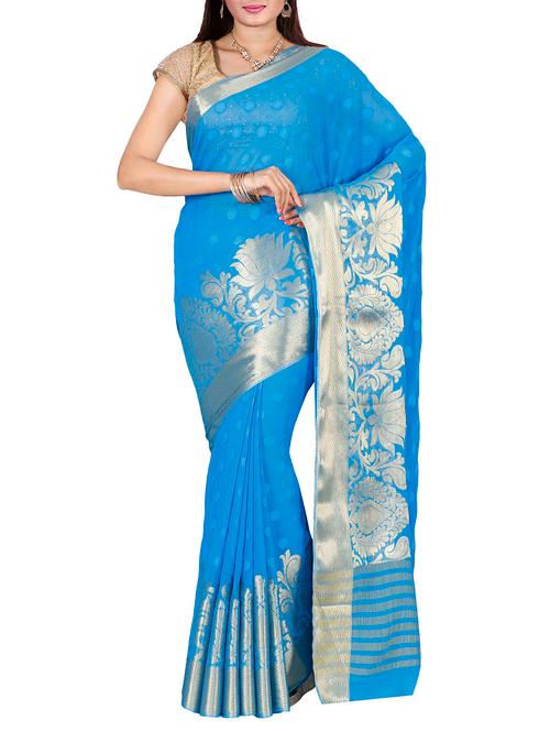 the chennai silk blue zari woven saree - 14139484 - Very Small Image - 1