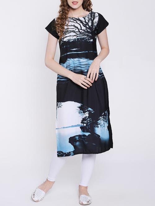 black crepe straight kurta - 14139609 - Very Small Image - 1