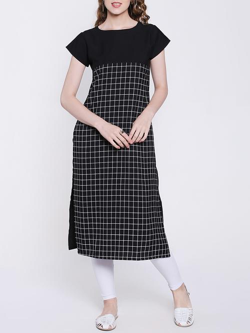 black crepe straight kurta - 14139615 - Very Small Image - 1