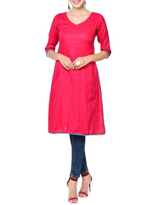 prathaa pink jacquard straight fit kurta - 14139880 - Very Small Image - 1