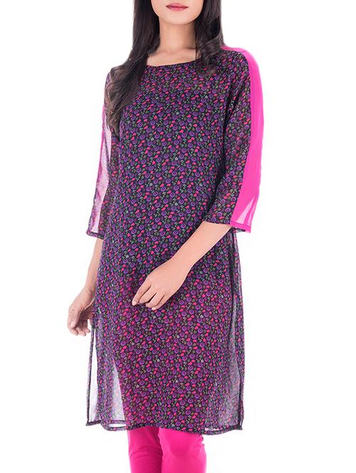 purple georgette straight kurta - 14140533 - Very Small Image - 1