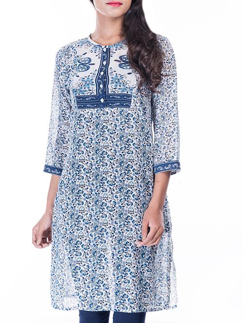 blue georgette straight kurta - 14140534 - Very Small Image - 1