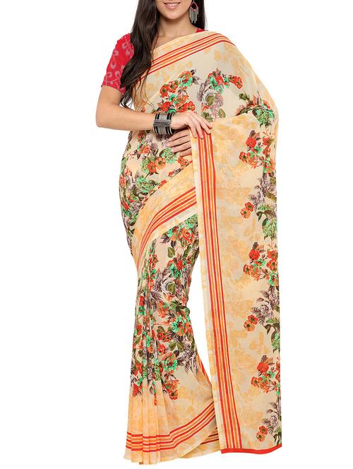 orange printed saree with blouse - 14142080 - Very Small Image - 1