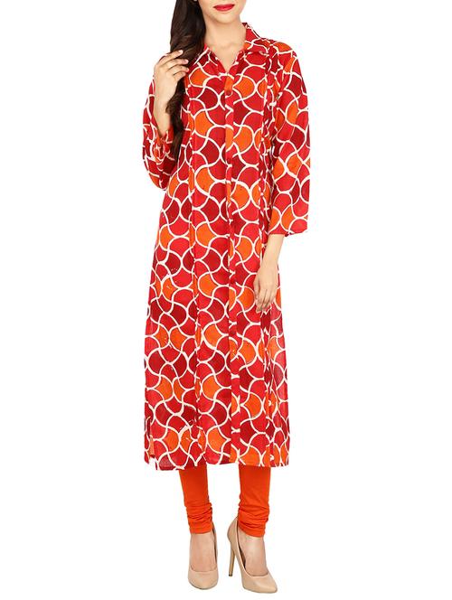 orange cotton straight kurta - 14142181 - Very Small Image - 1