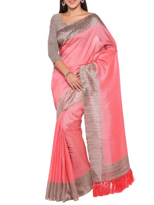 pink tussar silk saree with blouse - 14142300 - Very Small Image - 1