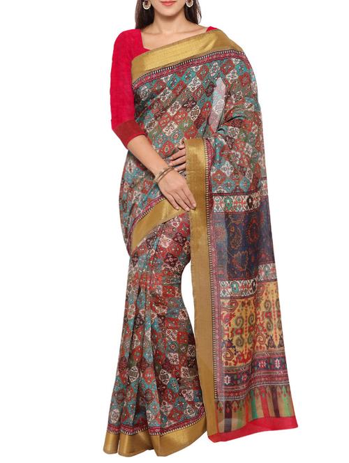 multicolored tussar silk saree with blouse - 14142303 - Very Small Image - 1