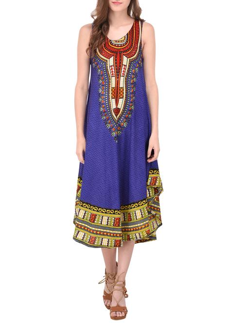 blue printed rayon asymmetric kurta - 14142493 - Very Small Image - 1