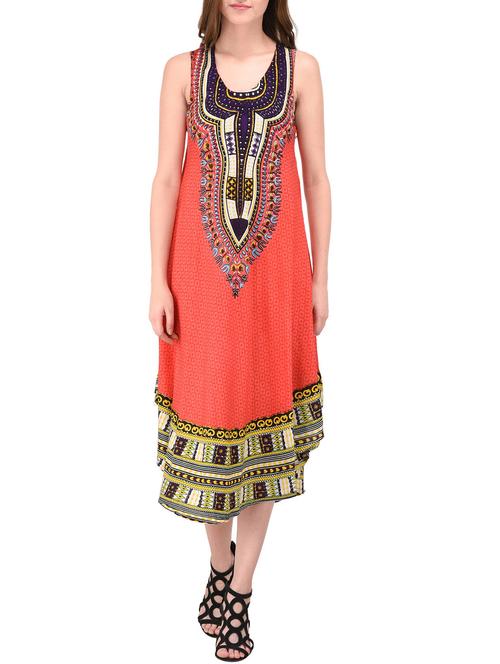 orange rayon assymetric fusion kurta - 14142498 - Very Small Image - 1