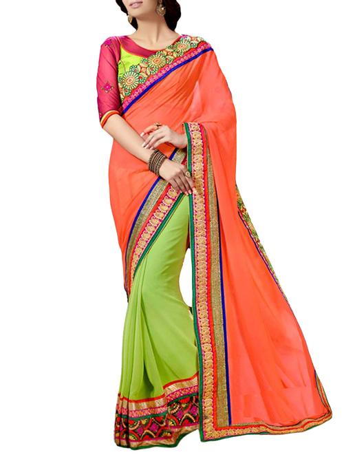 orange half and half saree - 14142593 - Very Small Image - 1