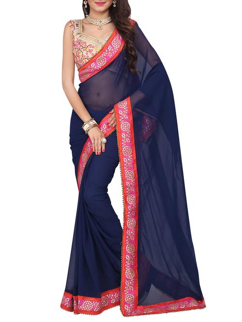 blue bordered saree with blouse - 14146179 - Very Small Image - 1
