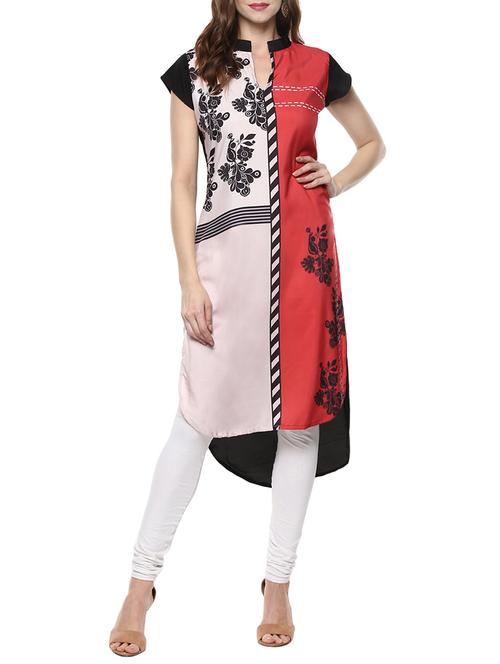 whitecolored crepe high-low kurta - 14146215 - Very Small Image - 1
