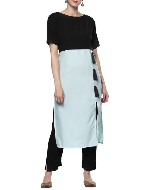 blue crepe straight kurta - 14146217 - Very Small Image - 1