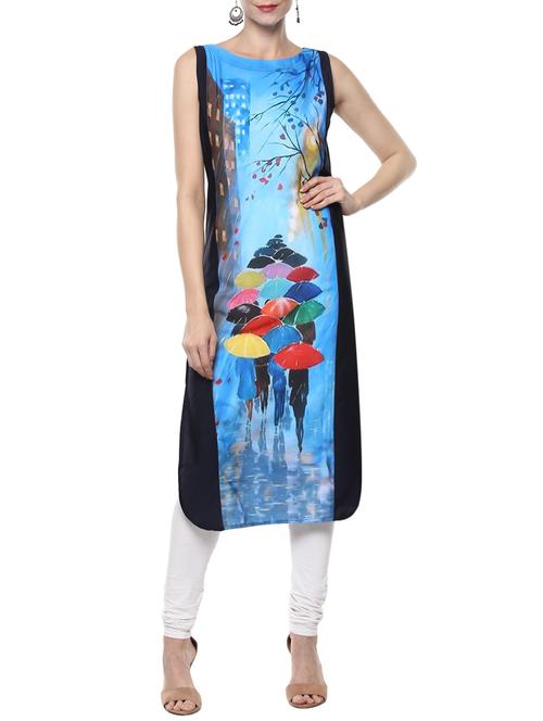 blue crepe straight kurta - 14146234 - Very Small Image - 1