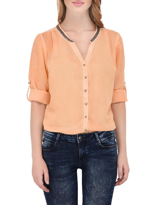 solid orange casual shirt - 14146435 - Very Small Image - 1