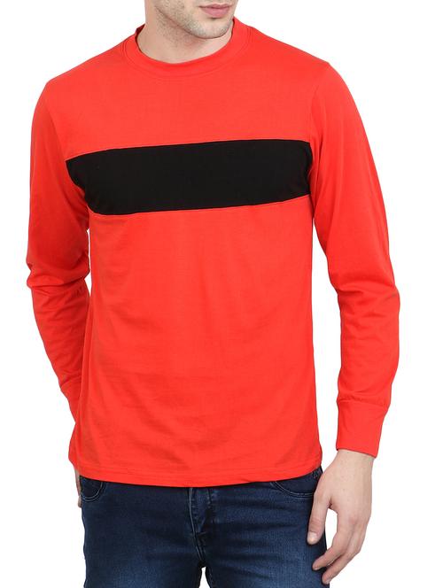 red cotton color block t-shirt - 14148303 - Very Small Image - 1